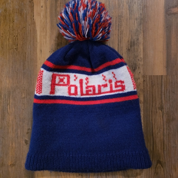 polaris Other - 1970s Vintage Polaris Knit Pom Beanie Hat Red White Blue Winter Ski Snowmobile
